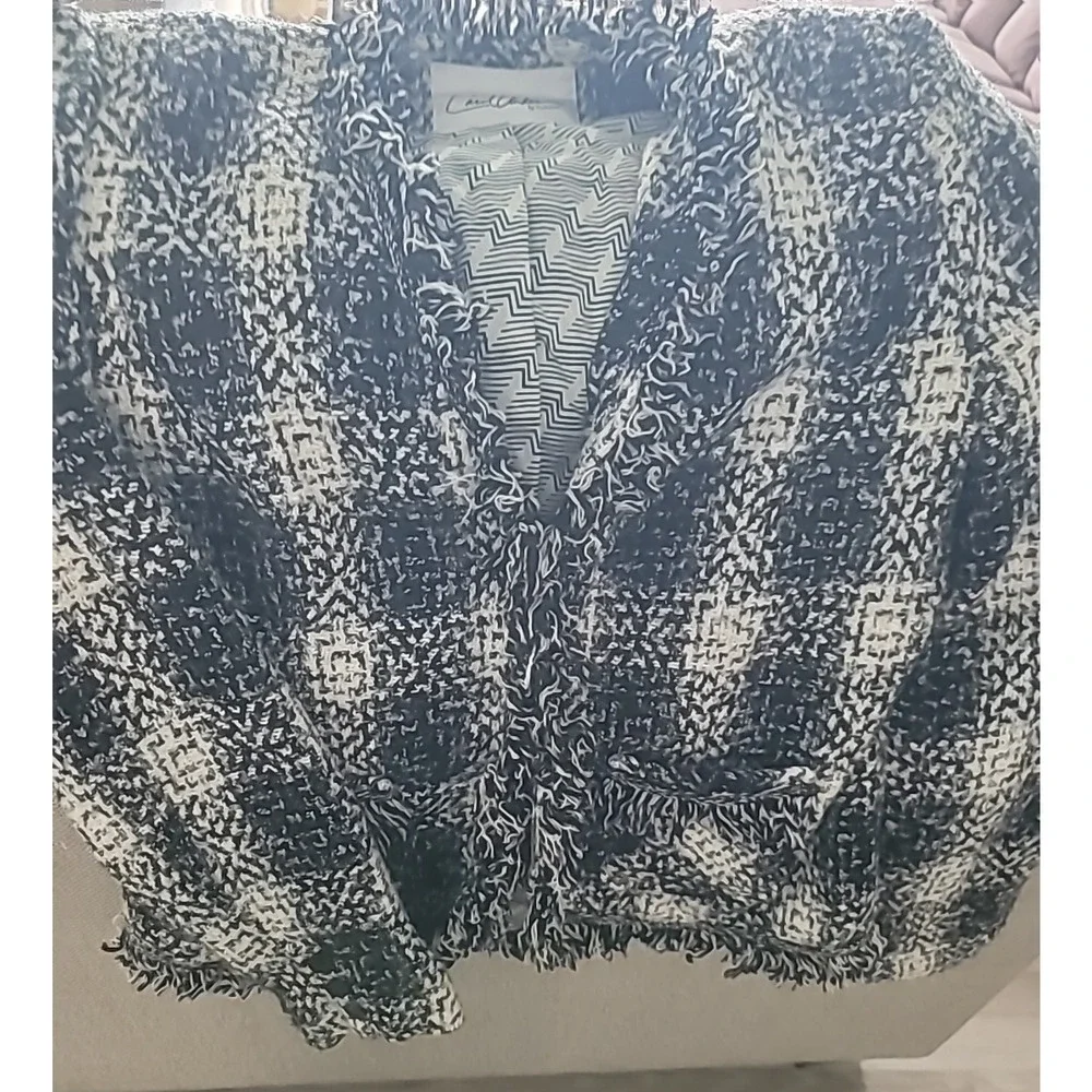 Carol Anderson by Invitation Blazer Jacket Sz 10 Black White Plaid Tweed Fringe - Picture 16 of 16